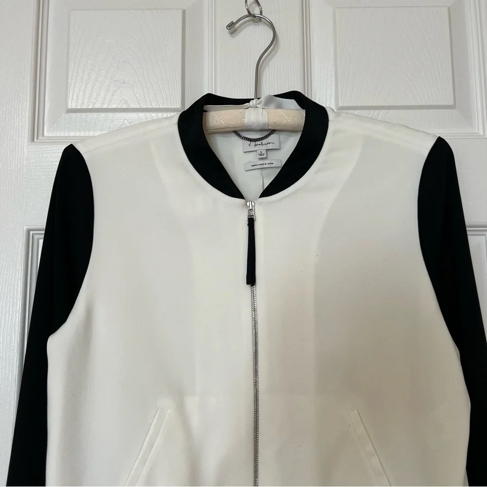Aritzia Babaton Blouson Bomber Crepe Zip Up Jacket Black White - Size S - Picture 4 of 15